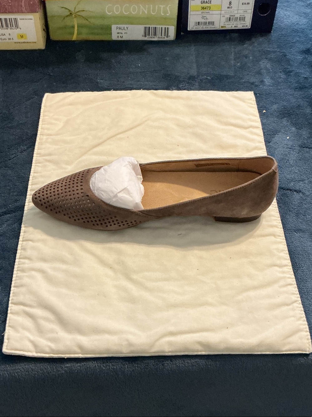 Vionic Taupe Perforated Pointed-Toe Flat